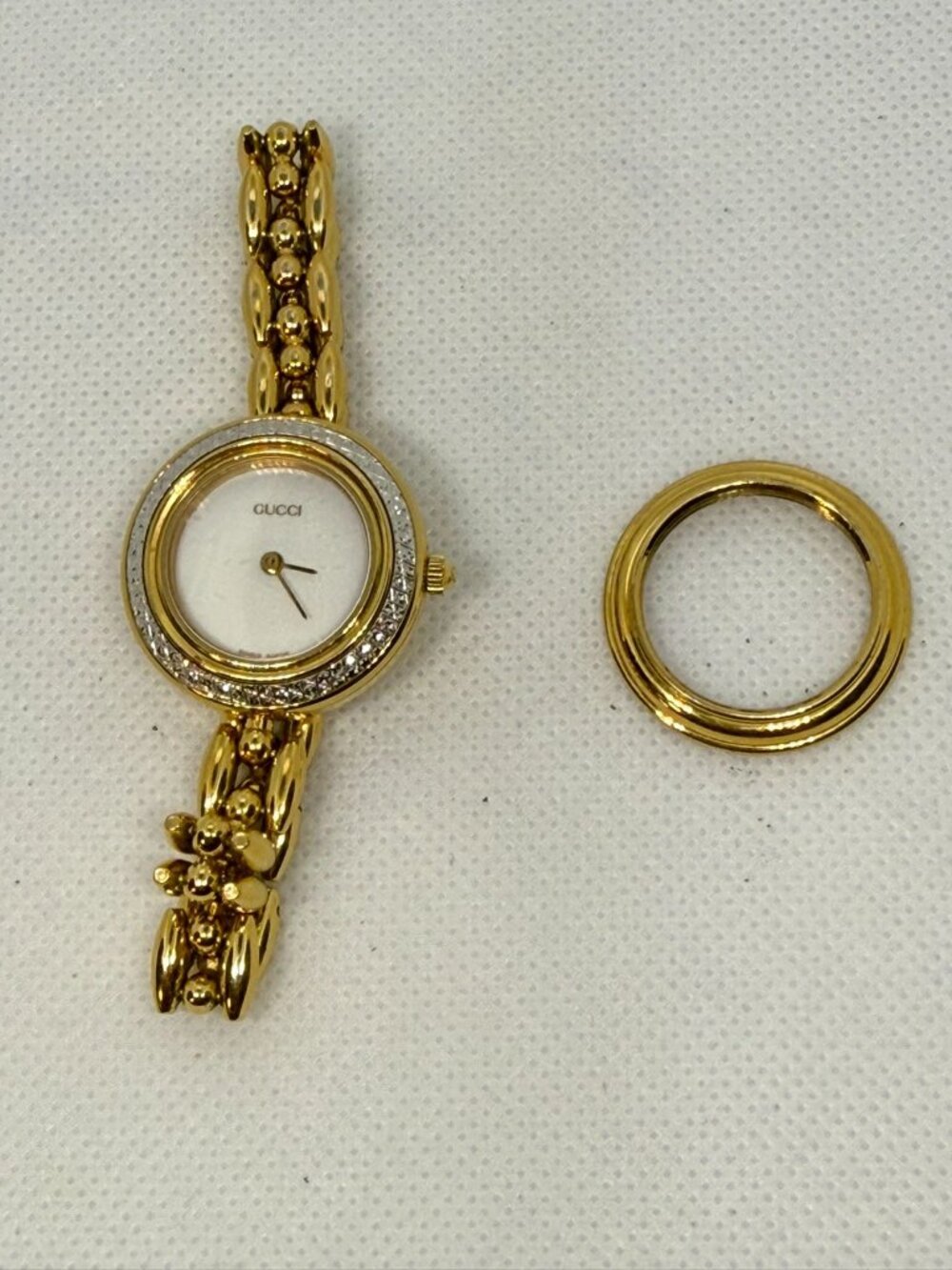 Gucci 11/12.2 Women Gold Plate Diamond Bezel White Dial Swiss Watch + Bezel - Picture 16 of 16